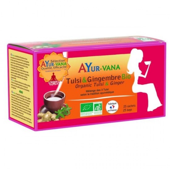 Infusion TULSI & GINGEMBRE Bio - 25 sachets - Immunité - Ayur-Vana