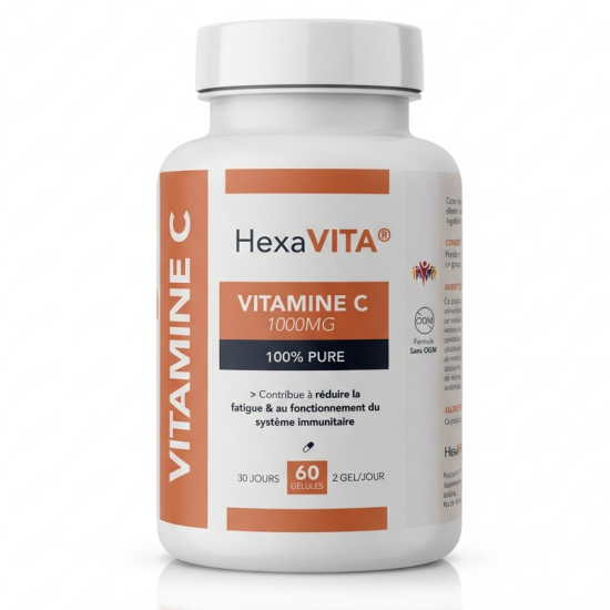 VITAMINE C 1000 PURE - 60 gél. - Immunité & Énergie - Hexa3
