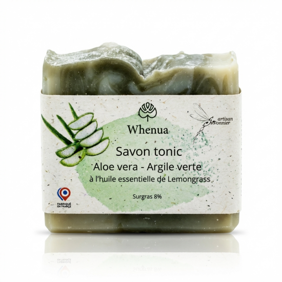SAVON ALOE VERA ARGILE VERTE Saponifié à Froid 110g - WHENUA