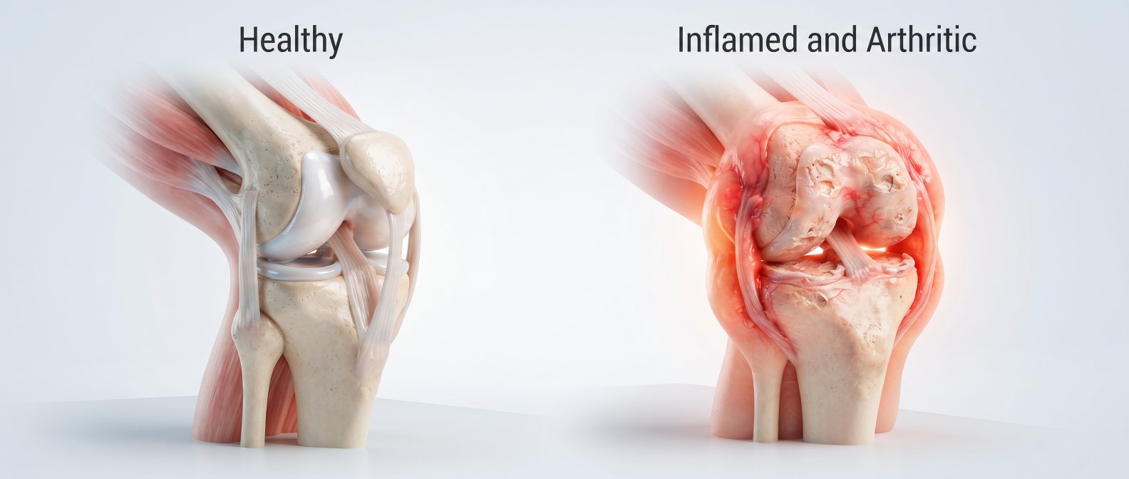 Comparaison d une articulation arthrosique et d une articulation enflammee