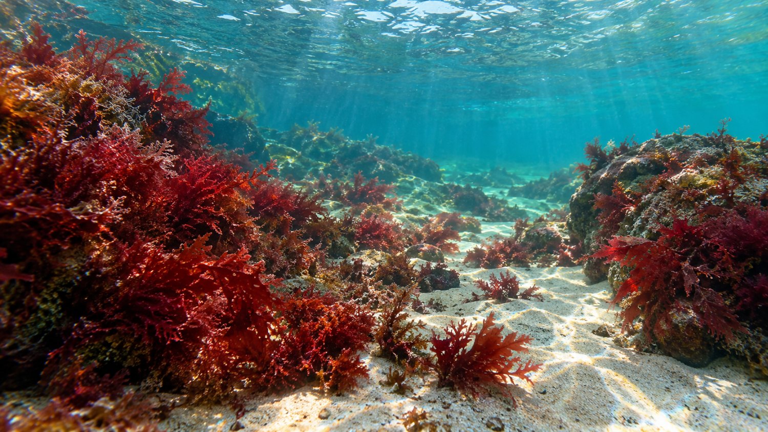 Algues rouges calcaires sur un fond marin breton